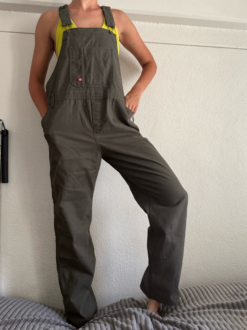 Dickies Women's Relaxed Fit Bib Overalls, Rinsed Moss Green - Picture 5 of 10